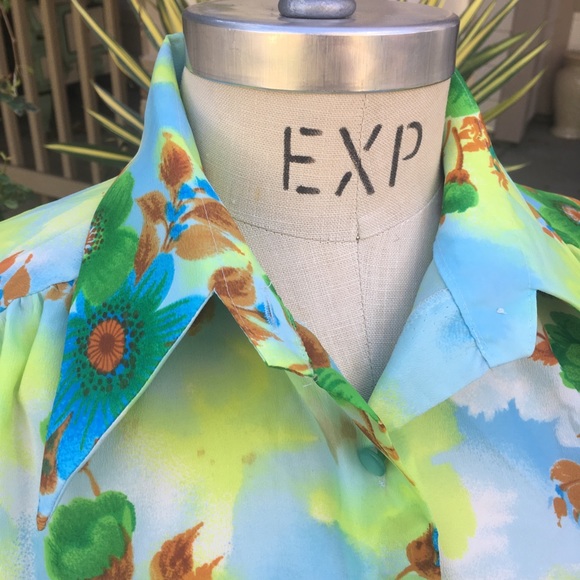 Vintage seventies polyester floral blouse size med - Picture 6 of 8